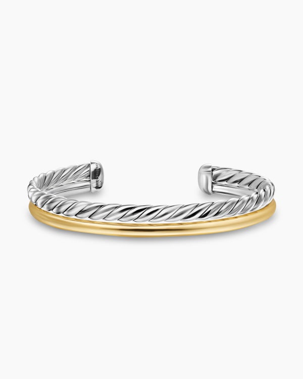 DY Mercer® Two Row Cuff Bracelet in Sterling Silver with 18K Yellow Gold, 8mm