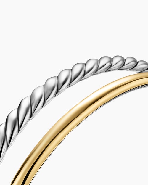 Womens DY Mercer Two Row Cuff Bracelet in Sterling Silver with 18K Yellow Gold, 8mm