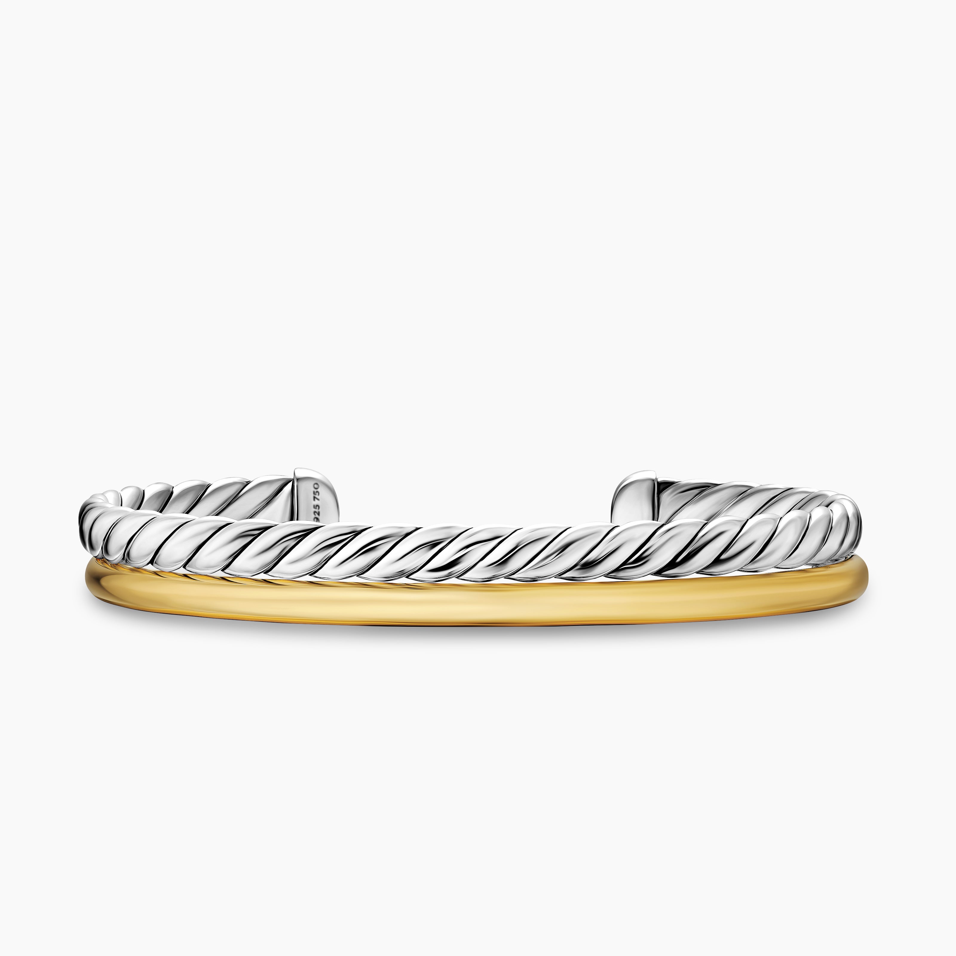 Womens DY Mercer Two Row Cuff Bracelet in Sterling Silver with 18K Yellow Gold, 8mm