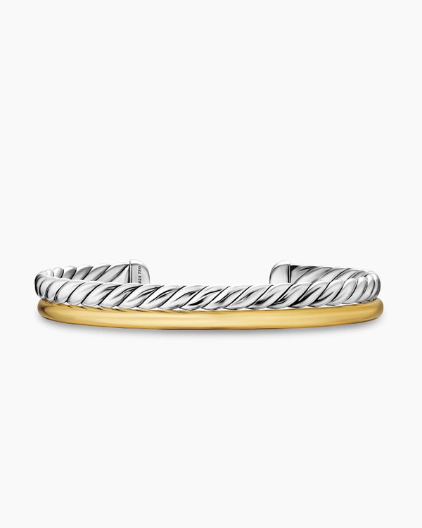 DY Mercer® Two Row Cuff Bracelet in Sterling Silver with 18K Yellow Gold, 8mm