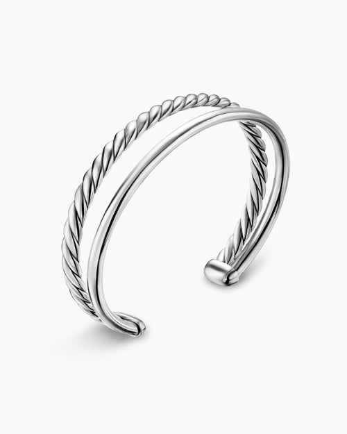 Womens DY Mercer Two Row Cuff Bracelet in Sterling Silver, 8mm