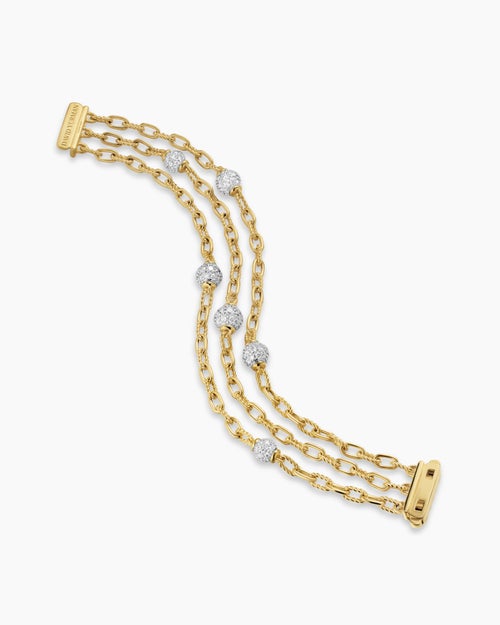 Womens DY Madison® Pavé Bead Multi Row Chain Bracelet in 18K Yellow Gold with Diamonds, 15mm