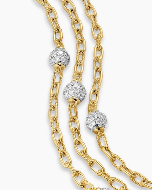 Womens DY Madison® Pavé Bead Multi Row Chain Bracelet in 18K Yellow Gold with Diamonds, 15mm