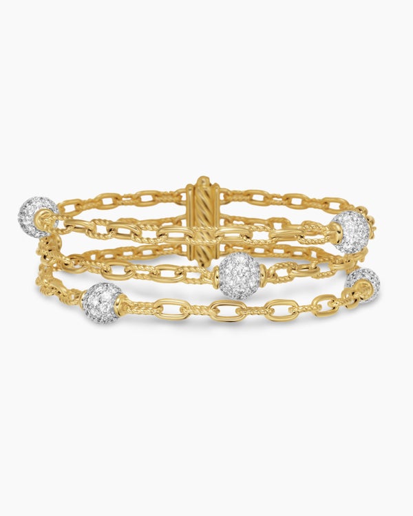 DY Madison Pavé Bead Multi Row Chain Bracelet in 18K Yellow Gold, 15mm