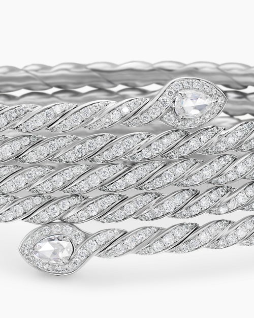 Womens Sculpted Cable Flex Five Row Coil Bracelet in 18K White Gold with Diamonds, 24mm