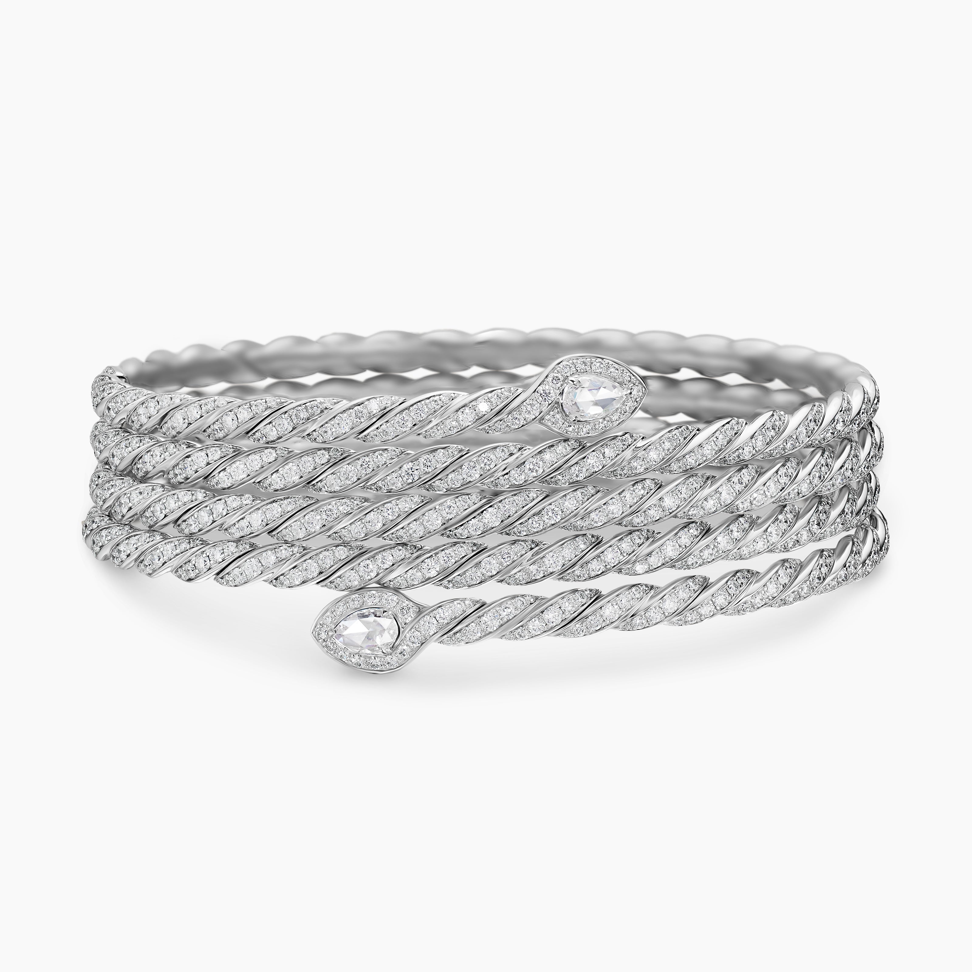 Womens Sculpted Cable Flex Five Row Coil Bracelet in 18K White Gold with Diamonds, 24mm