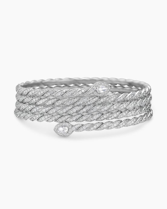 Sculpted Cable Flex Five Row Coil Bracelet in 18K White Gold with Diamonds, 24mm
