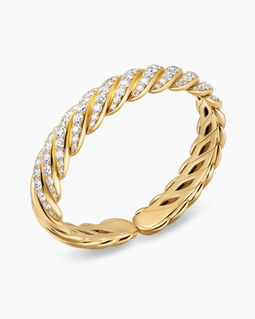 Womens Sculpted Cable Flex Bracelet in 18K Yellow Gold with Diamonds, 11mm