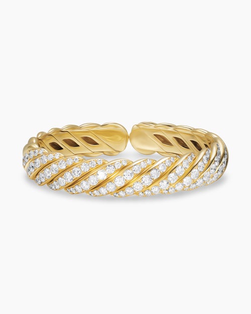 Womens Sculpted Cable Flex Bracelet in 18K Yellow Gold with Diamonds, 11mm