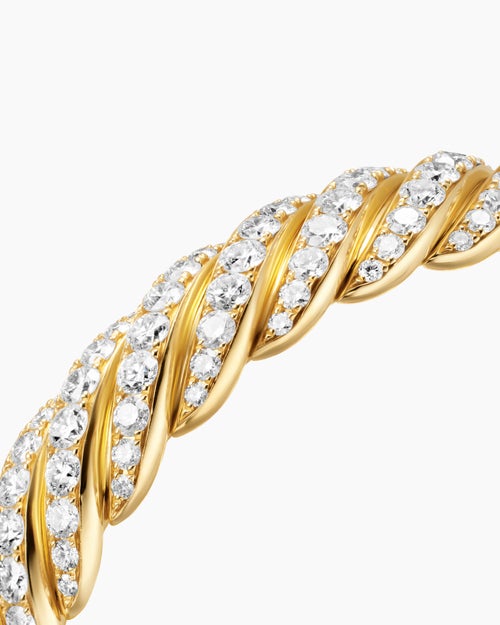 Womens Sculpted Cable Flex Bracelet in 18K Yellow Gold with Diamonds, 11mm