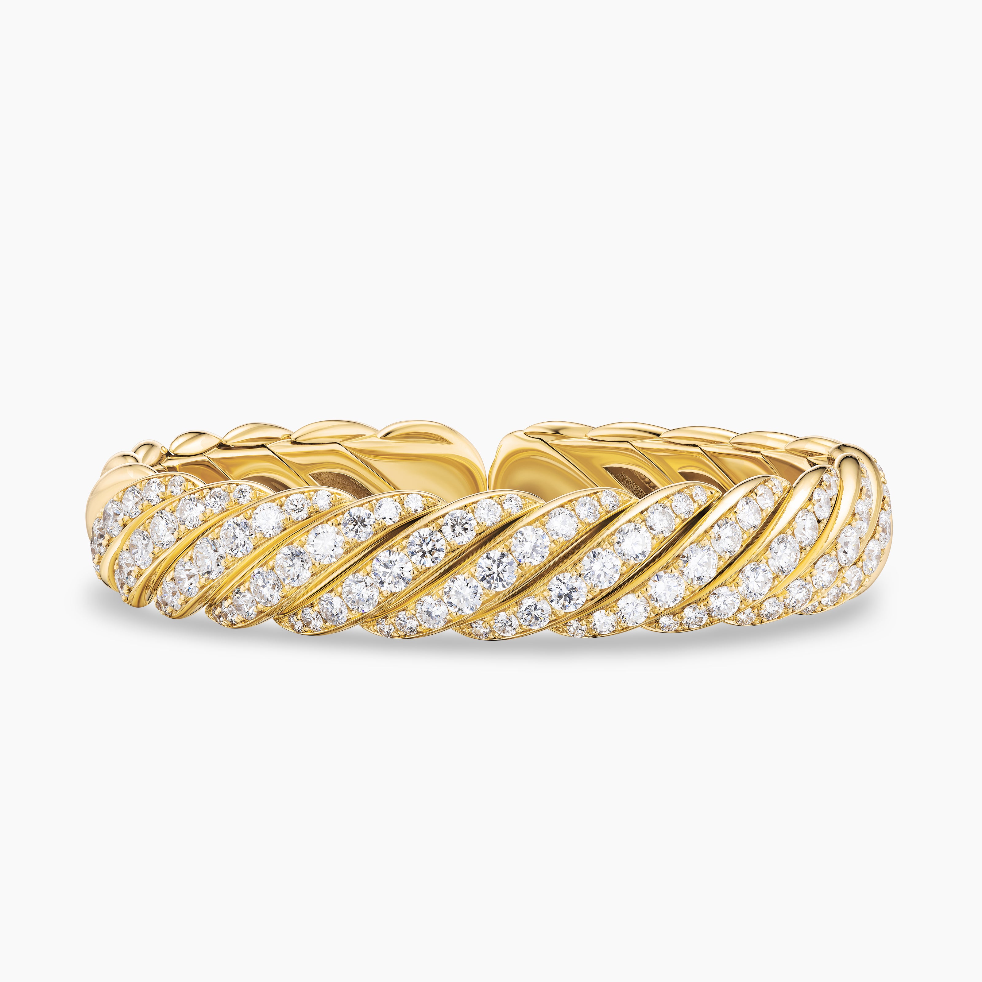 Womens Sculpted Cable Flex Bracelet in 18K Yellow Gold with Diamonds, 11mm