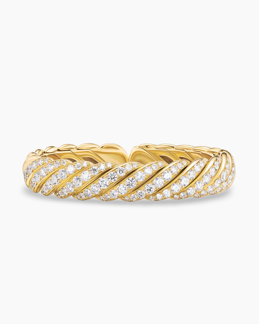 Womens Sculpted Cable Flex Bracelet in 18K Yellow Gold with Diamonds, 11mm