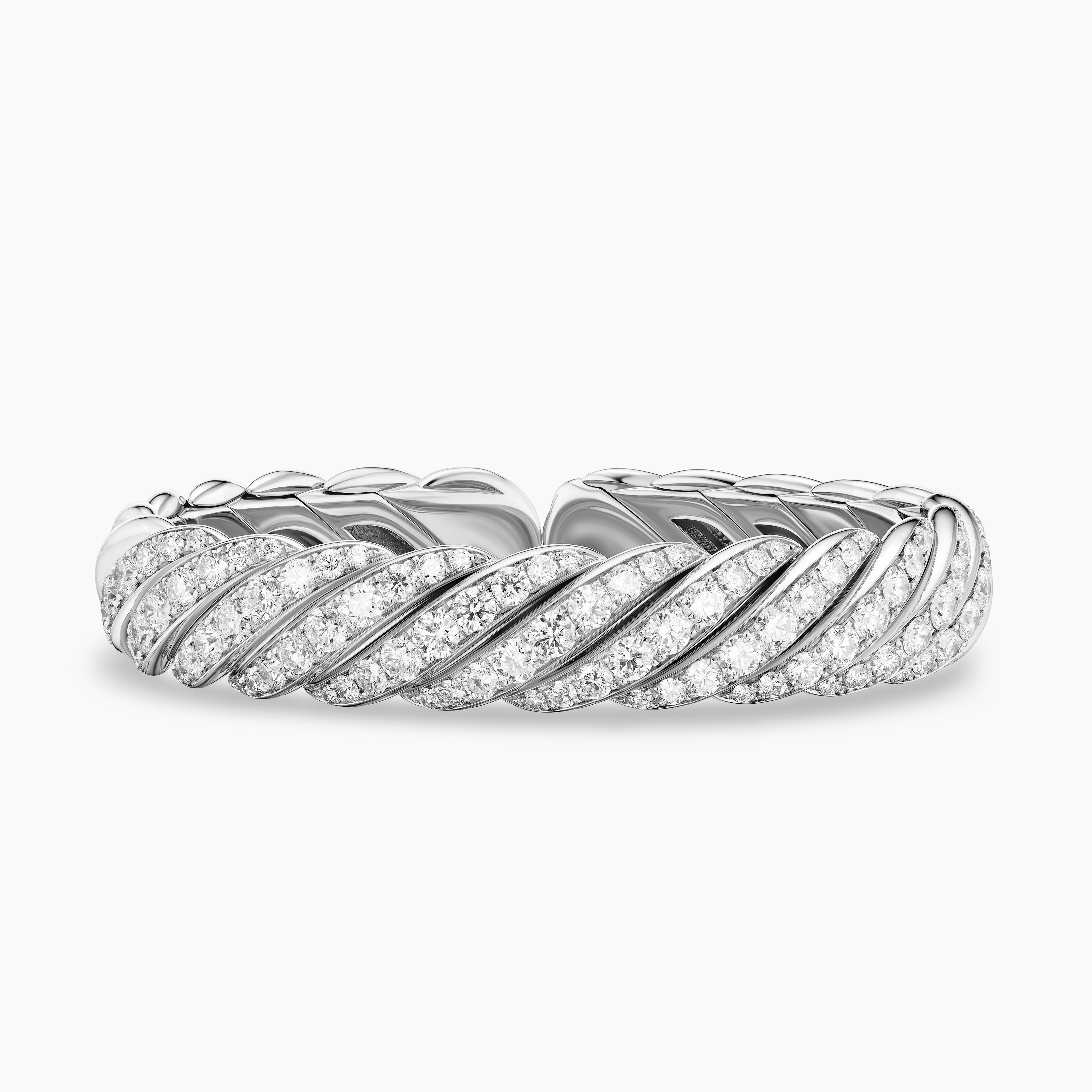 Womens Sculpted Cable Flex Bracelet in 18K White Gold with Diamonds, 11mm