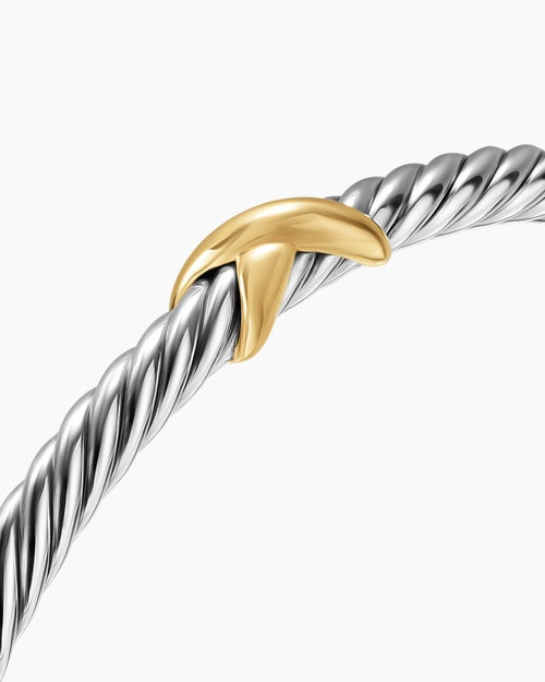 Womens Cable Flex X Station Bracelet in Sterling Silver with 14K Yellow Gold, 4mm