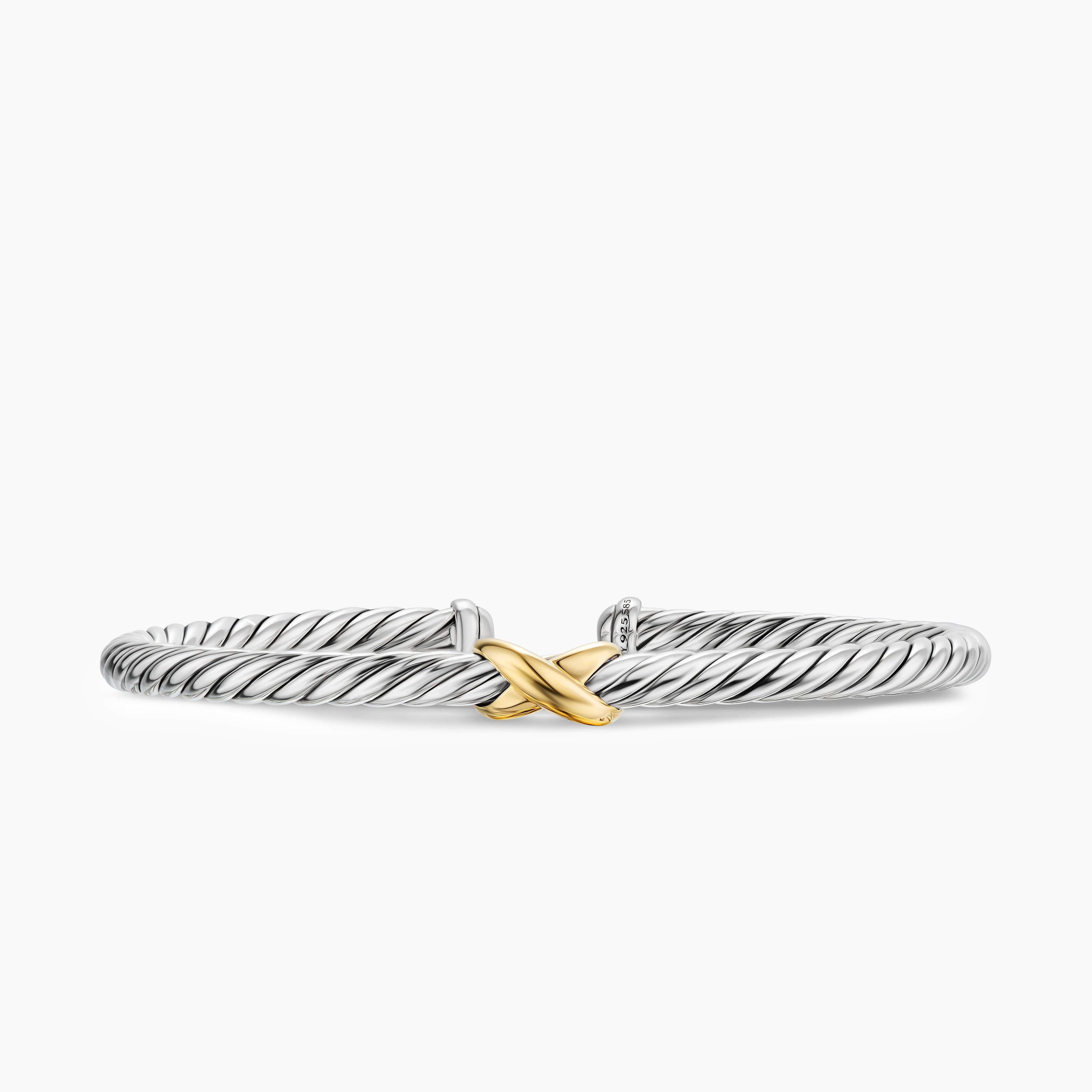 Womens Cable Flex X Station Bracelet in Sterling Silver with 14K Yellow Gold, 4mm