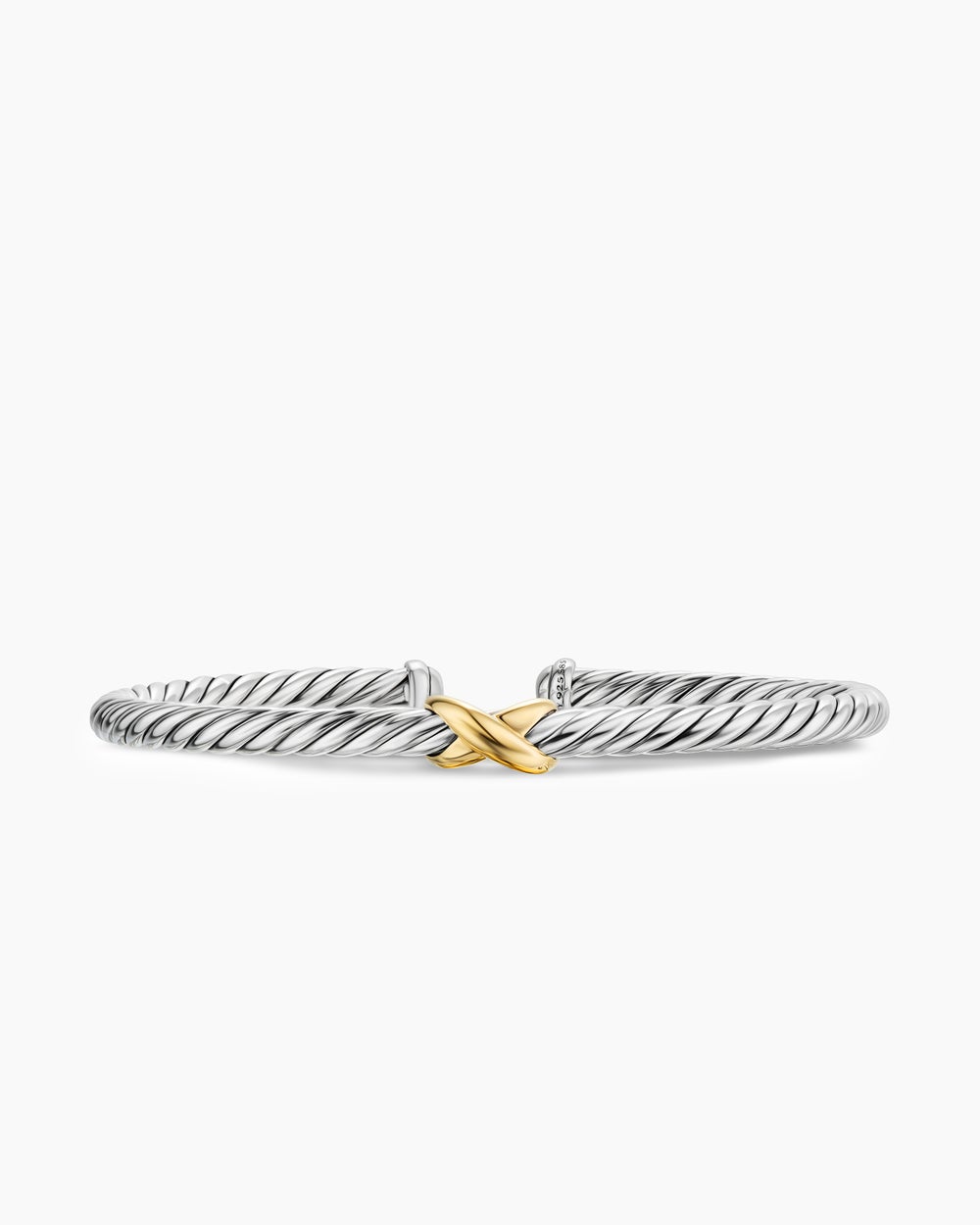 Womens Cable Flex X Station Bracelet in Sterling Silver with 14K Yellow Gold, 4mm