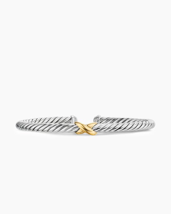 Cable Flex® X Station Bracelet in Sterling Silver with 14ct Yellow Gold, 4mm