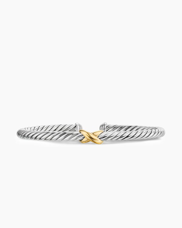 Cable Flex X Station Bracelet in Sterling Silver with 14K Yellow Gold, 4mm