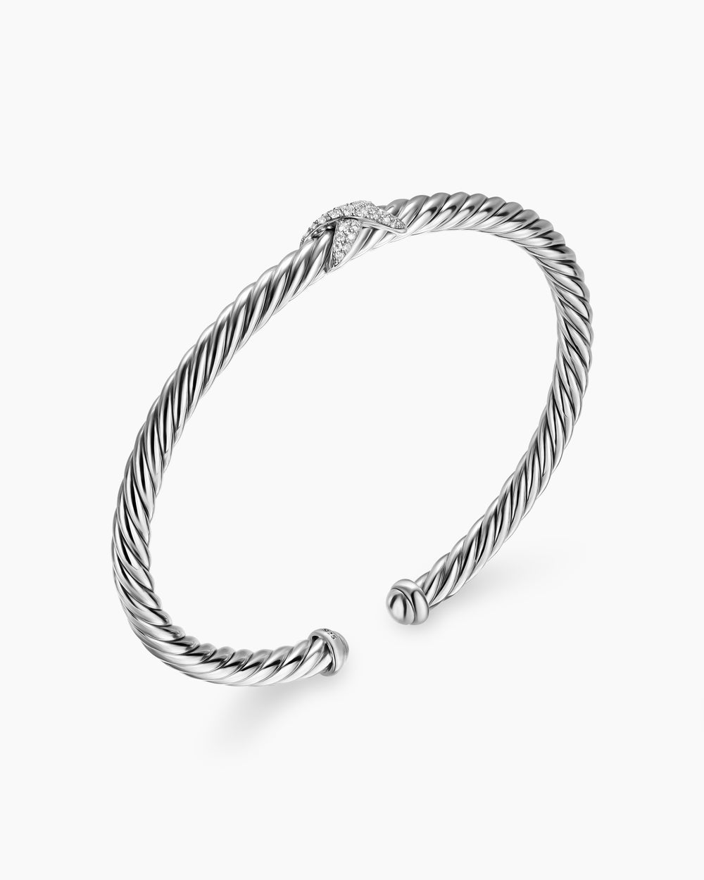 Womens Cable Flex X Station Bracelet in Sterling Silver with Diamonds, 4mm