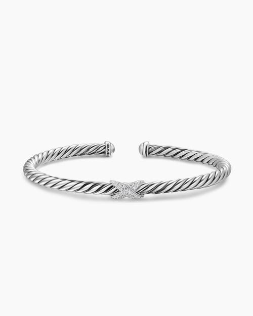 Womens Cable Flex® X Station Bracelet in Sterling Silver with Diamonds, 4mm