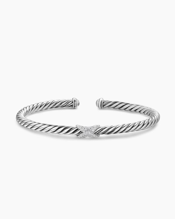Cable Flex X Station Bracelet in Sterling Silver with Diamonds, 4mm