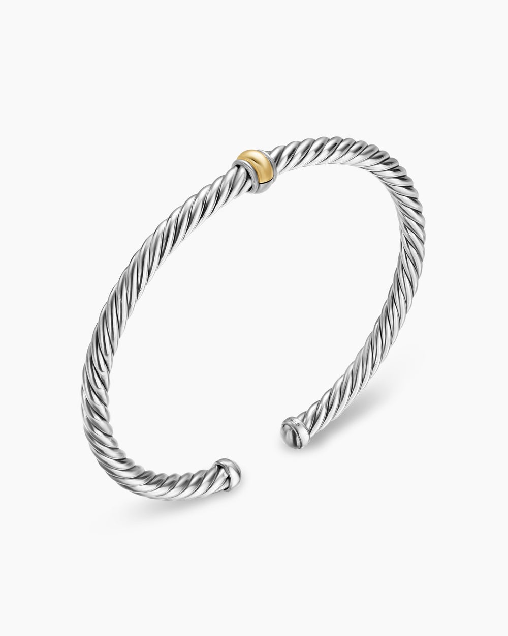Womens Cable Flex Station Bracelet in Sterling Silver with 14K Yellow Gold, 4mm