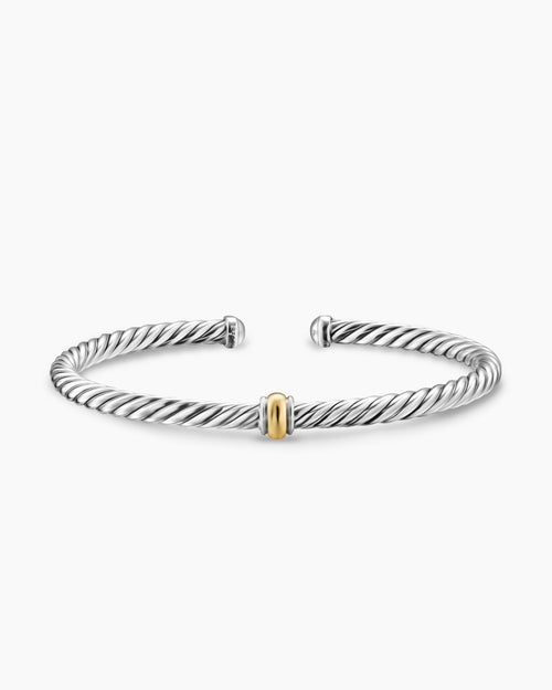Womens Cable Flex® Station Bracelet in Sterling Silver with 14K Yellow Gold, 4mm