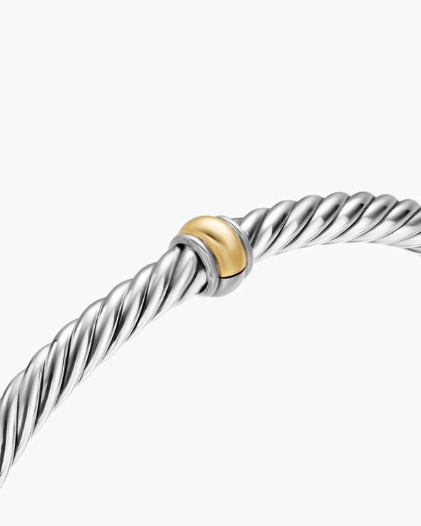 Cable Flex Station Bracelet in Sterling Silver with 14K Yellow Gold, 4mm