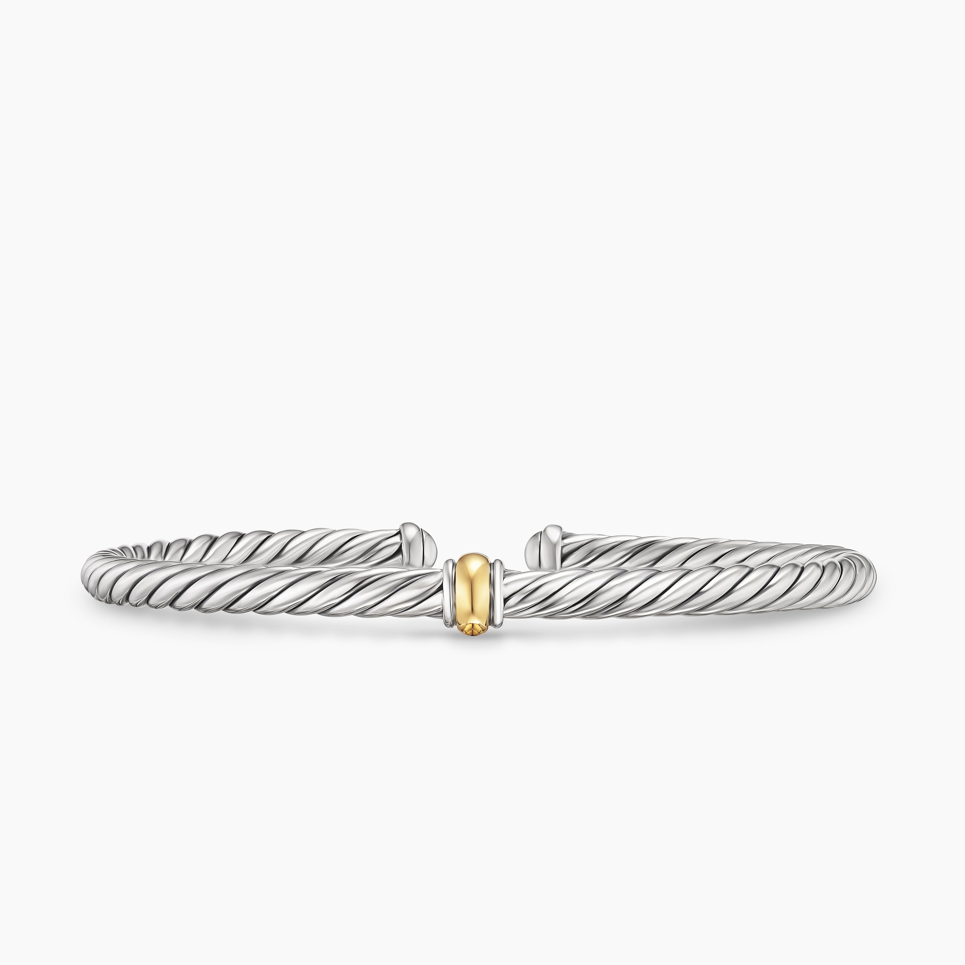 Womens Cable Flex Station Bracelet in Sterling Silver with 14K Yellow Gold, 4mm