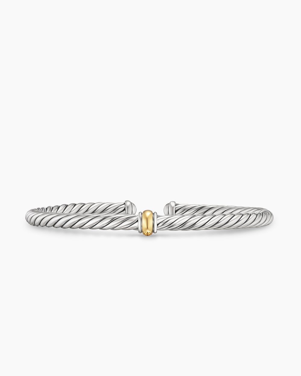 Womens Cable Flex Station Bracelet in Sterling Silver with 14K Yellow Gold, 4mm