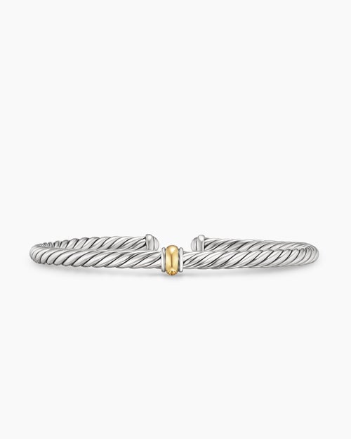 Womens Cable Flex Station Bracelet in Sterling Silver with 14K Yellow Gold, 4mm