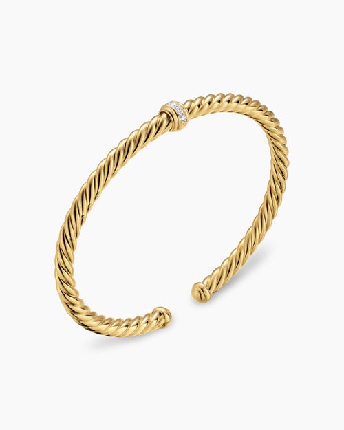 Womens Cablespira Flex Station Bracelet in 18K Yellow Gold with Diamonds, 4mm