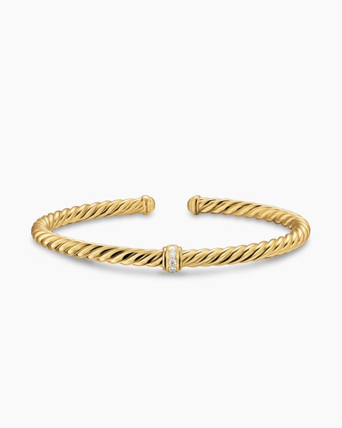 Womens Cablespira Flex Station Bracelet in 18K Yellow Gold with Diamonds, 4mm