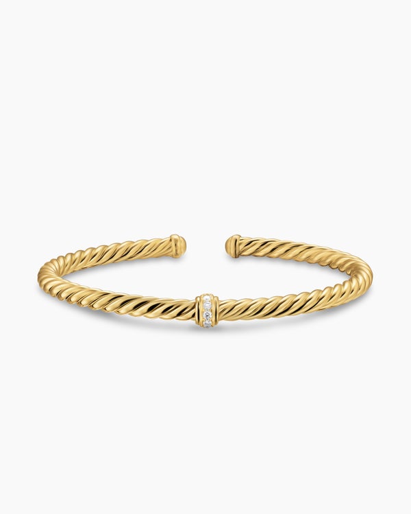 Cablespira Flex Station Bracelet in 18K Yellow Gold with Diamonds, 4mm