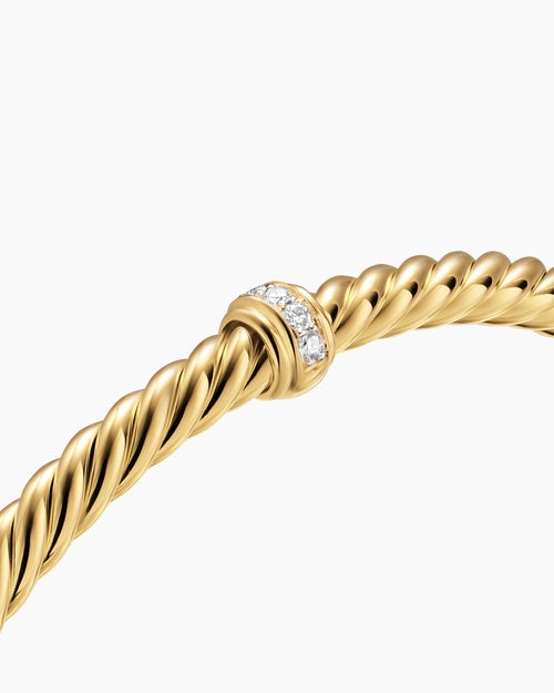 Womens Cablespira Flex Station Bracelet in 18K Yellow Gold with Diamonds, 4mm