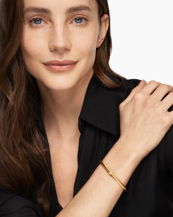 Cablespira Flex Station Bracelet in 18K Yellow Gold with Diamonds, 4mm