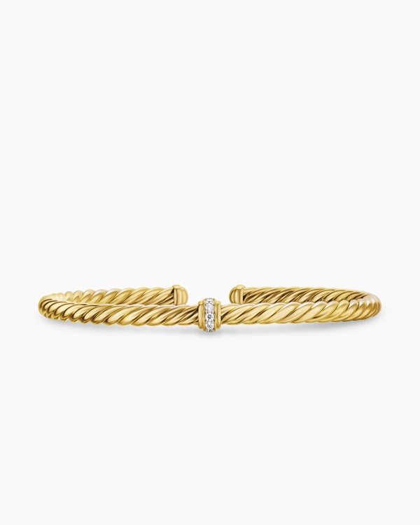 Cablespira Flex Station Bracelet in 18K Yellow Gold with Diamonds, 4mm