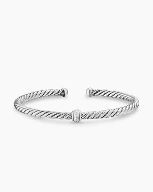 Womens Cable Flex Station Bracelet in Sterling Silver with Diamonds, 4mm