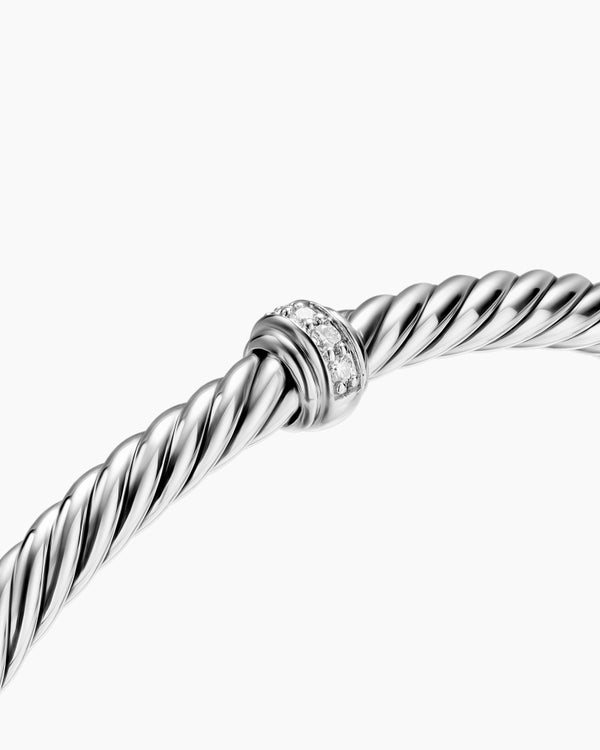 Cable Flex Station Bracelet in Sterling Silver with Diamonds, 4mm