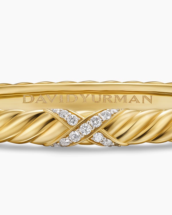 Sculpted Cable X Center Station Cuff Bracelet in 18K Yellow Gold with Diamonds, 6.2mm