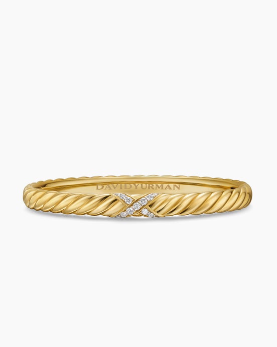 Sculpted Cable X Center Station Bracelet in 18K Yellow Gold with Diamonds, 6.2mm