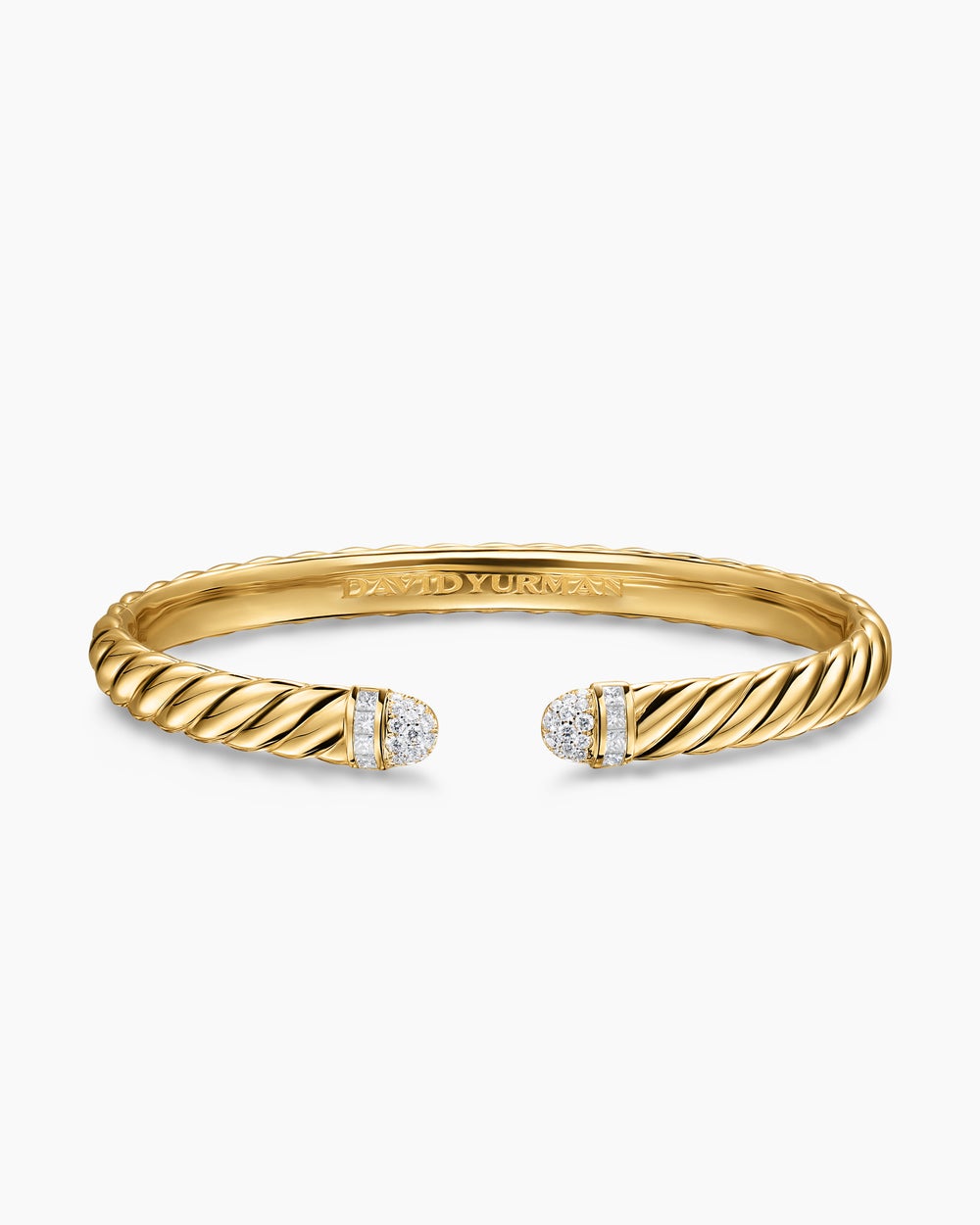Womens Sculpted Cable Cuff Bracelet in 18K Yellow Gold with Pavé Domes, 6.2mm
