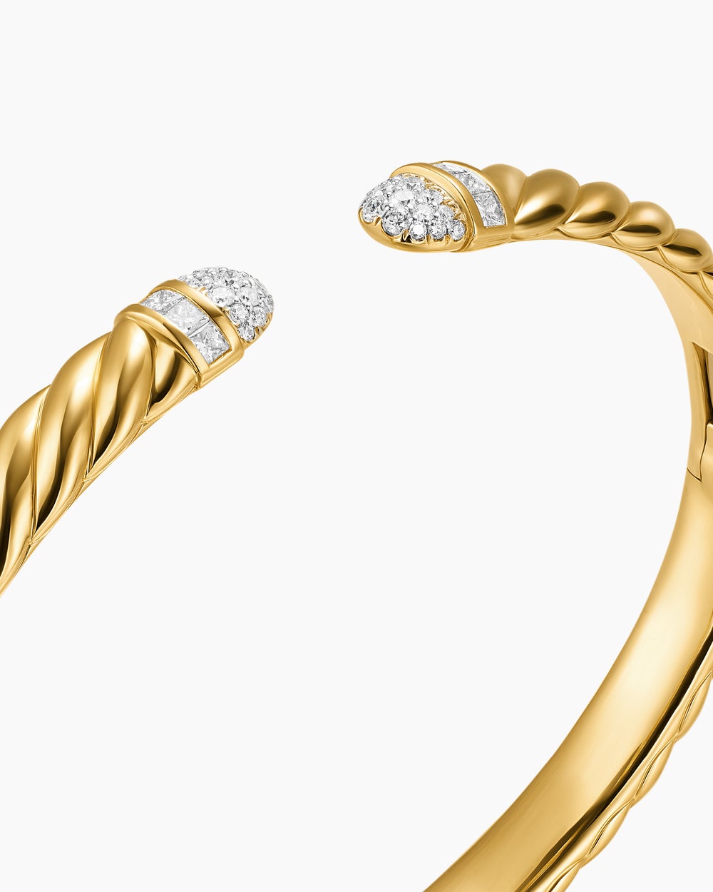 Womens Sculpted Cable Cuff Bracelet in 18K Yellow Gold with Pavé Domes, 6.2mm