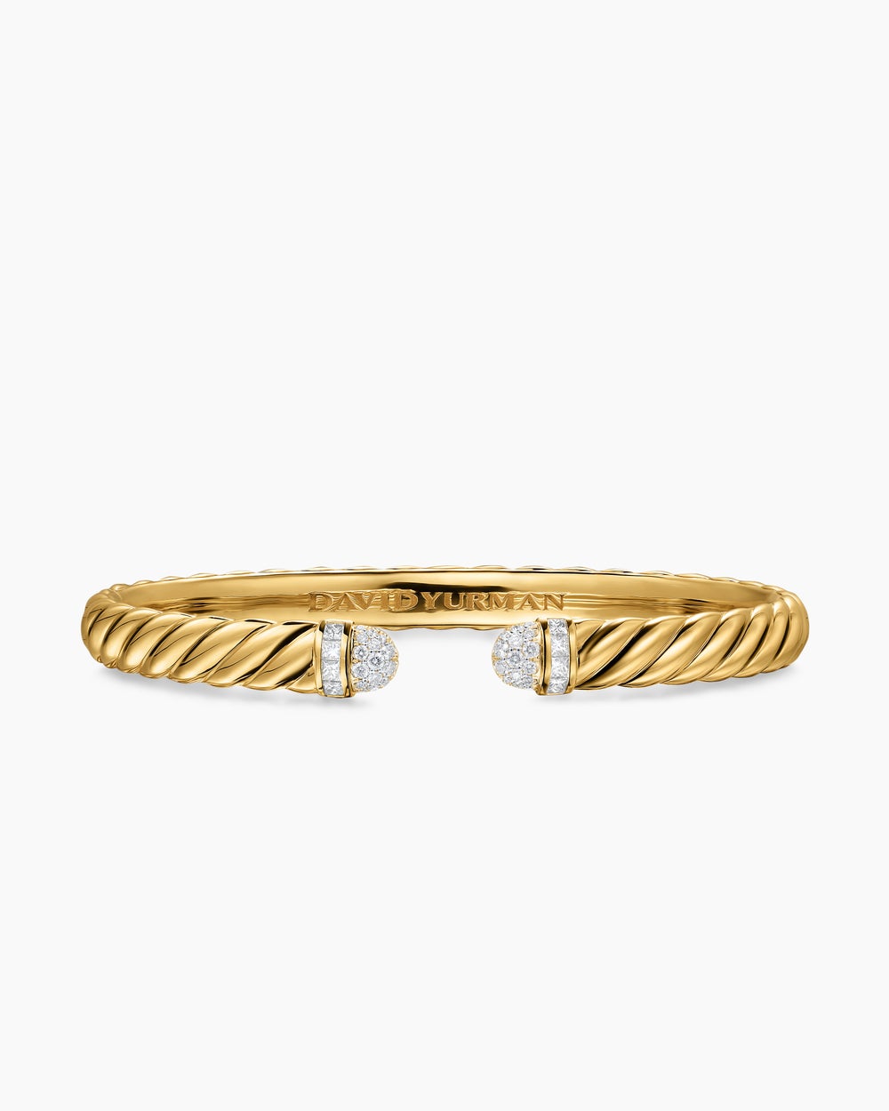 Womens Sculpted Cable Cuff Bracelet in 18K Yellow Gold with Pavé Domes, 6.2mm