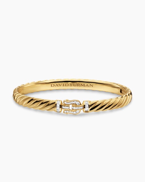 Womens Sculpted Cable Buckle Bracelet in 18K Yellow Gold with Diamonds, 6.2mm
