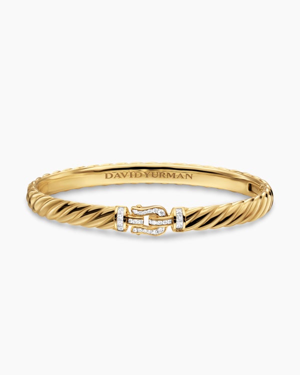Sculpted Cable Buckle Bracelet in 18K Yellow Gold with Diamonds, 6.2mm