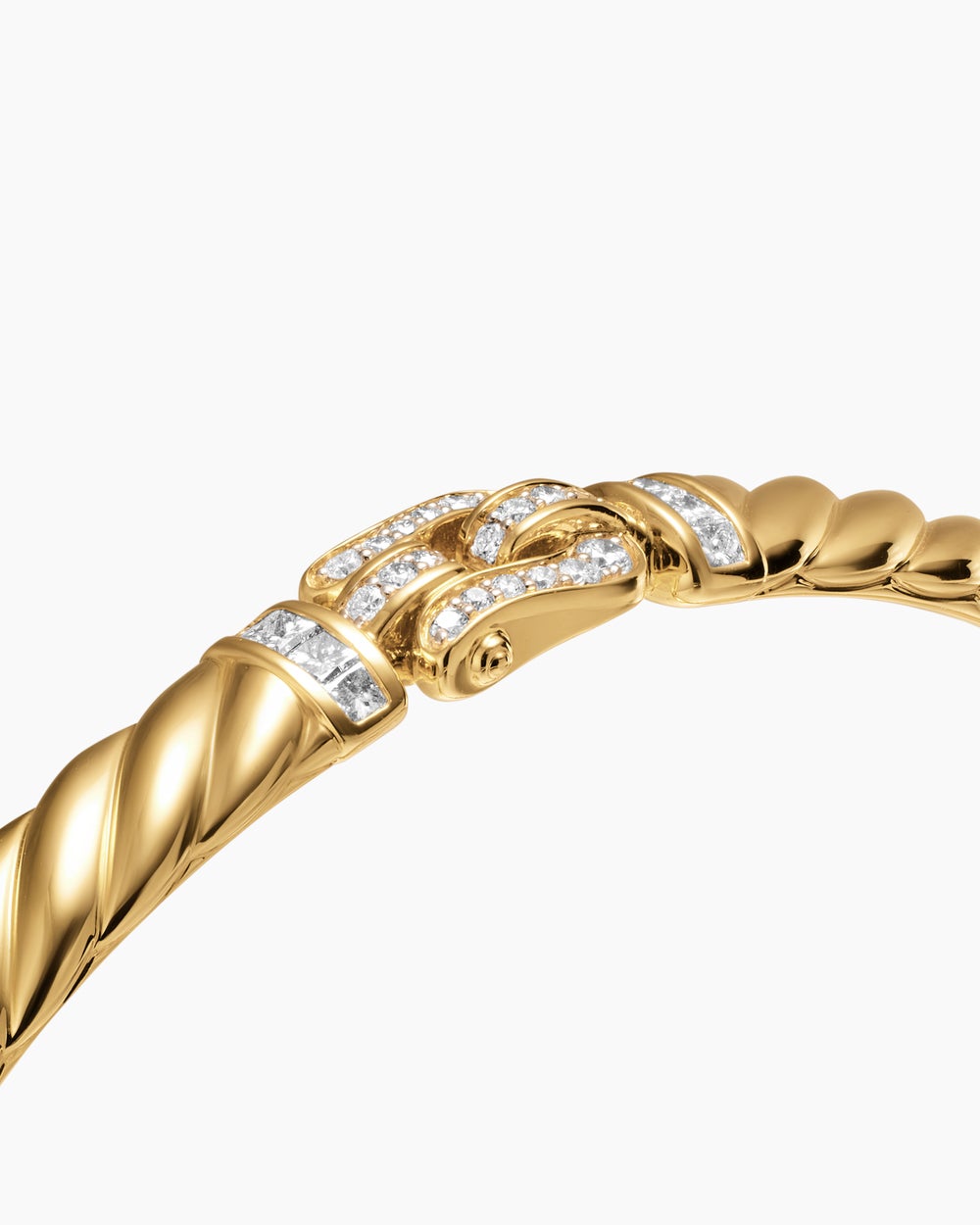 Womens Sculpted Cable Buckle Bracelet in 18K Yellow Gold with Diamonds, 6.2mm