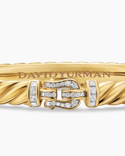 Womens Sculpted Cable Buckle Bracelet in 18K Yellow Gold with Diamonds, 6.2mm