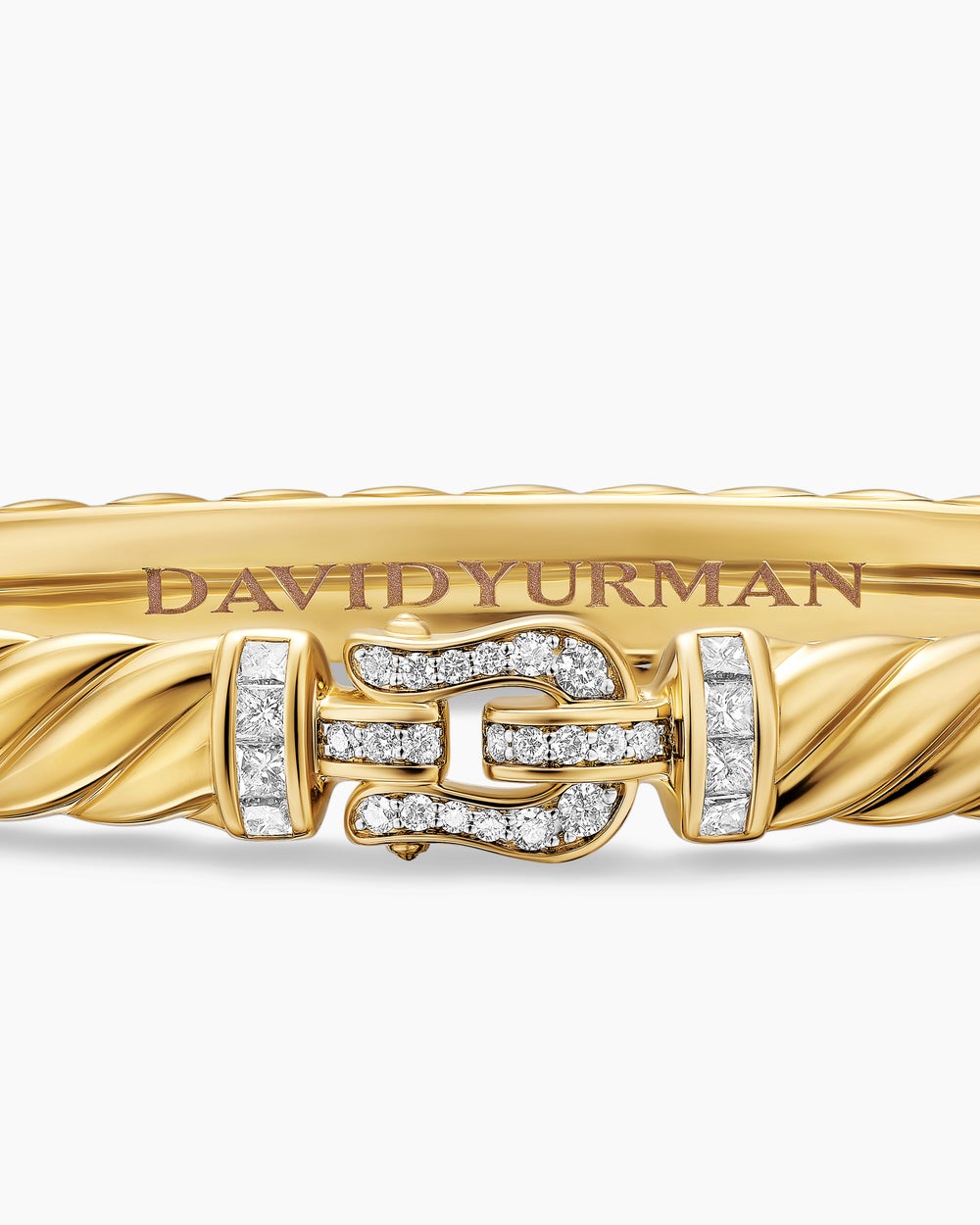 Womens Sculpted Cable Buckle Bracelet in 18K Yellow Gold with Diamonds, 6.2mm