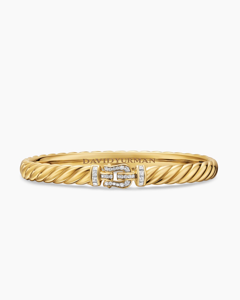 Womens Sculpted Cable Buckle Bracelet in 18K Yellow Gold with Diamonds, 6.2mm